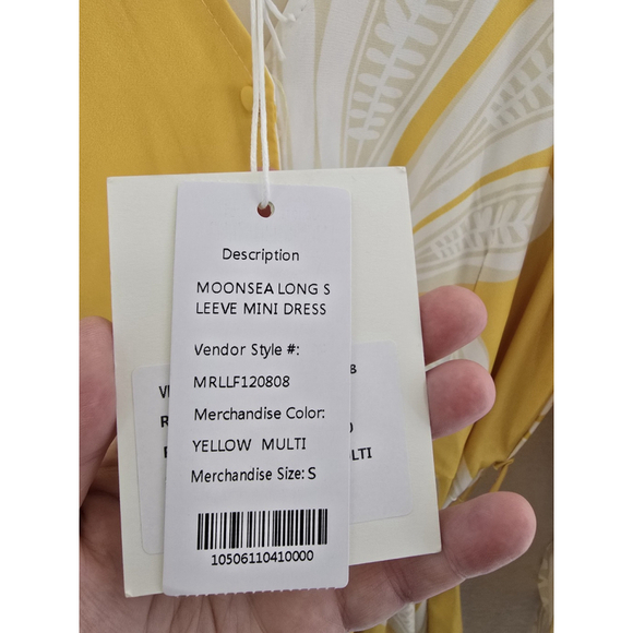 Moonsea Yellow/white Short Sleeve Maxi Poly Dress. 1/4button. Ladies Size Small - Picture 4 of 14